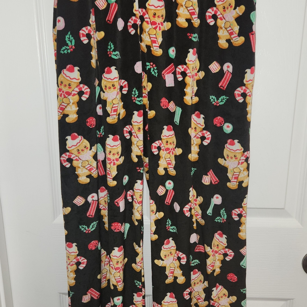 Gingerbread Man Black Pajama Pants Holiday Time Size L (12-14)